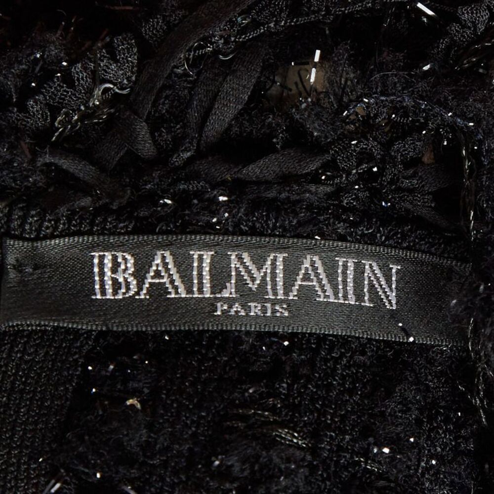 Balmain Black Metallic Bouclé Tweed Fringed Mini Dress S - Picture 5 of 6
